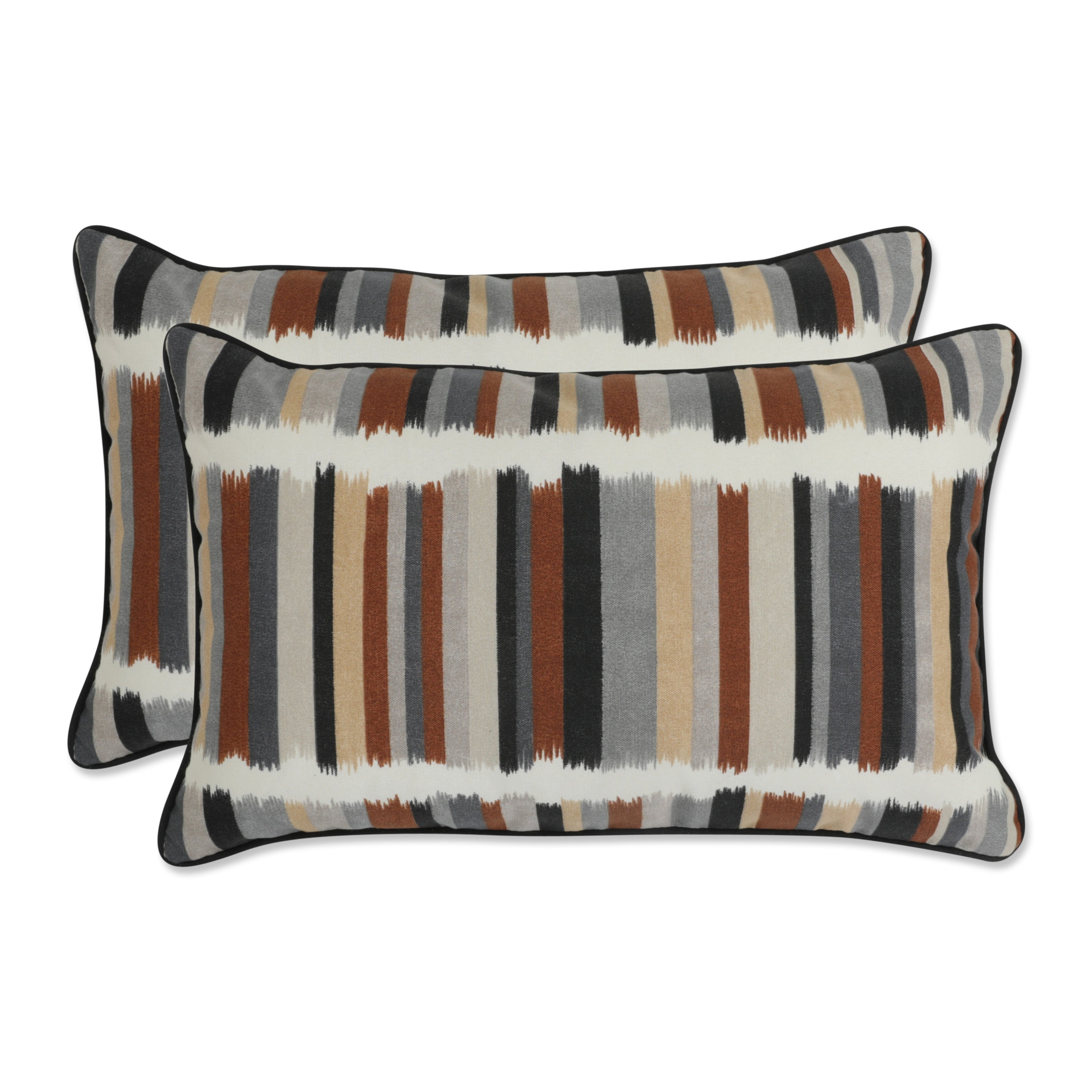 Solar Stripe Ebony Rectangular Throw Pillow (Set of 2)