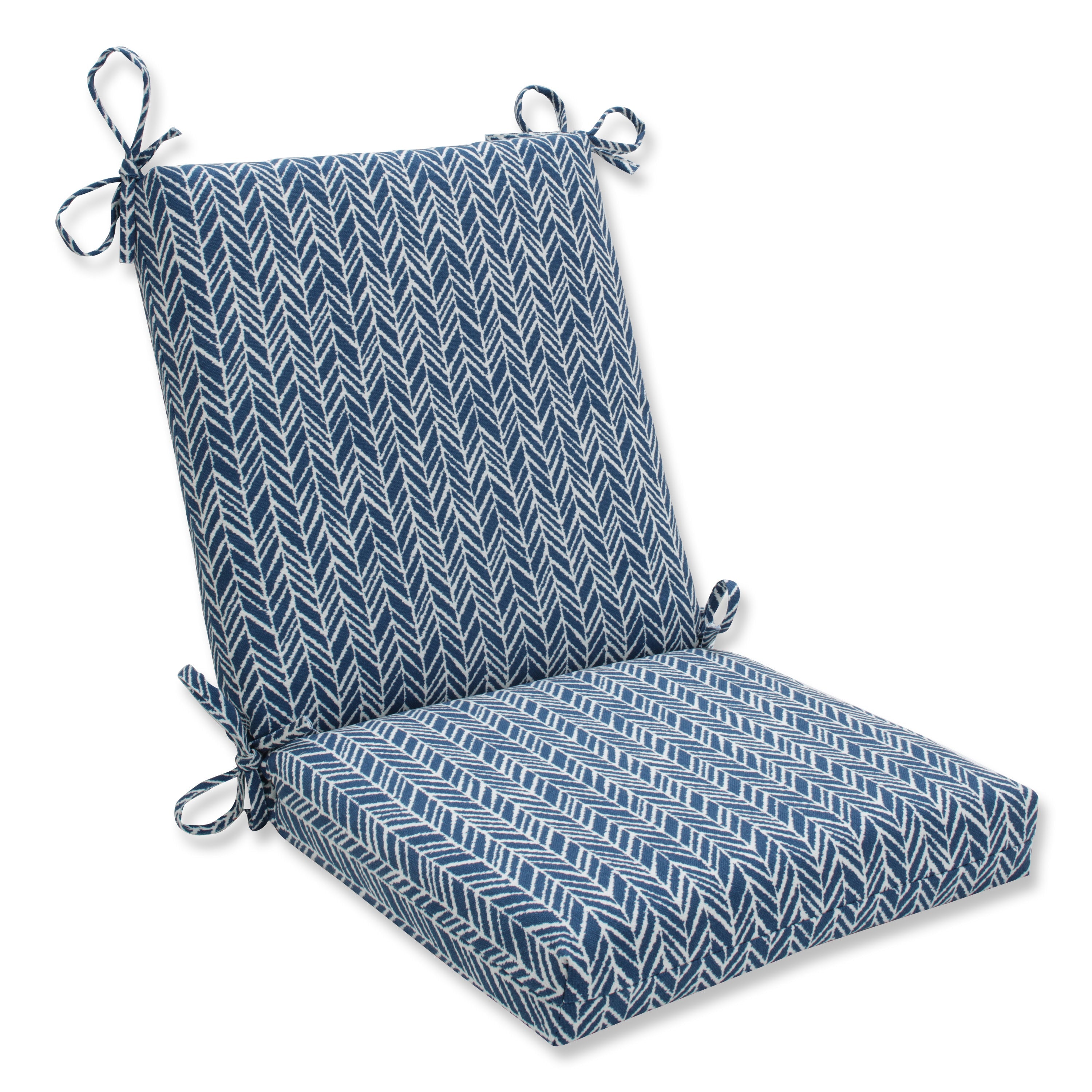 Herringbone Ink Blue Squared Corners Chair Cushion