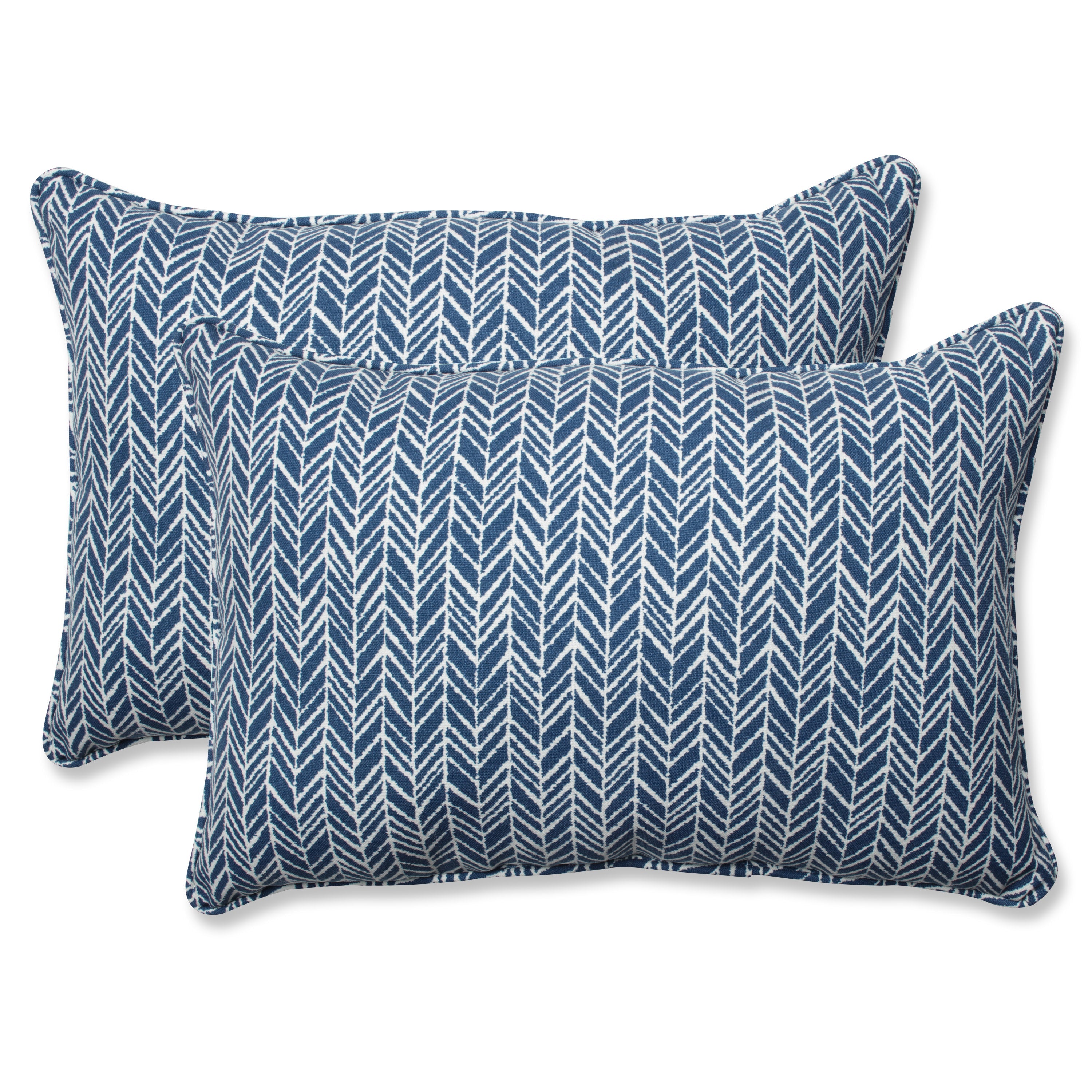 Herringbone Ink Blue Over-Sized Rectangular Throw Pillow (Set Of 2)