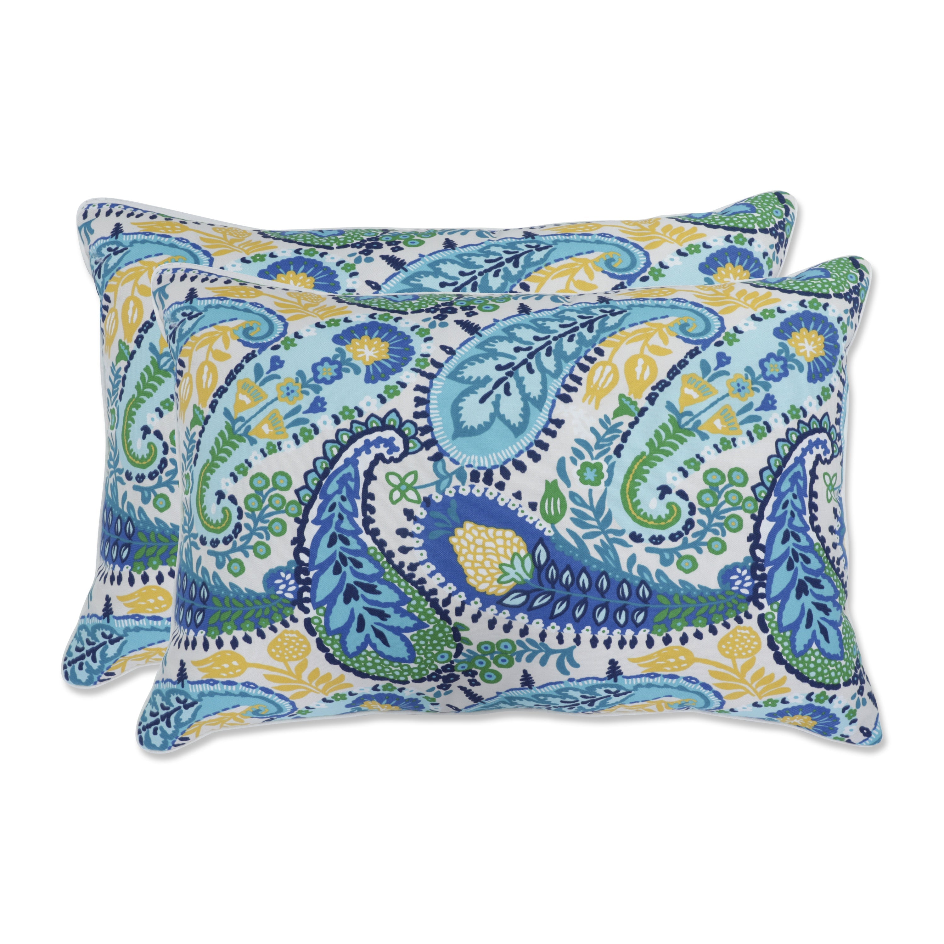 Amalia Paisley Blue Over-sized Rectangular Throw Pillow (Set of 2)