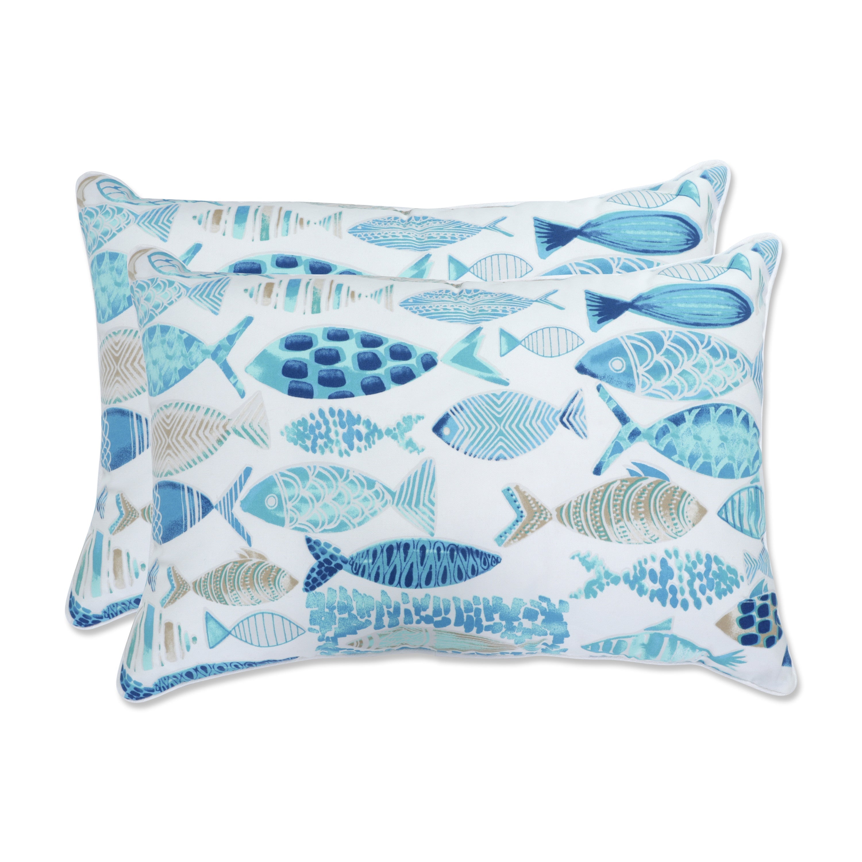 Hooked Seaside Blue Over-sized Rectangular Throw Pillow (Set of 2)