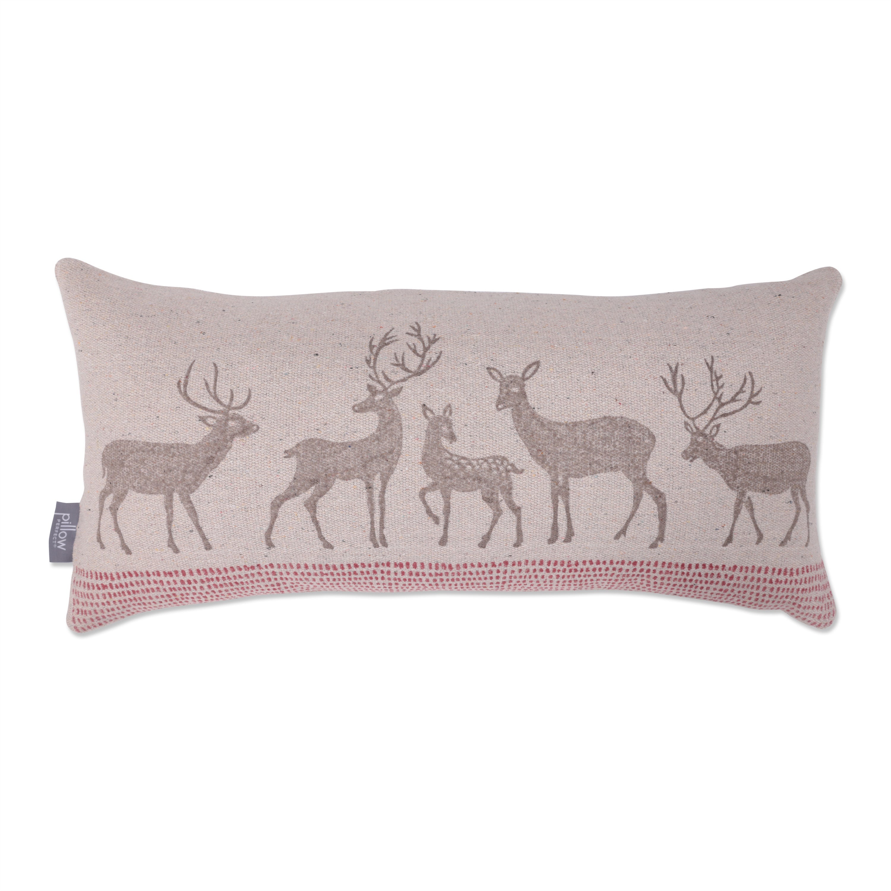 Christmas/Holiday Oversized Lumbar Throw Pillow in Woodland Reindeer Natural, 12" x 25"