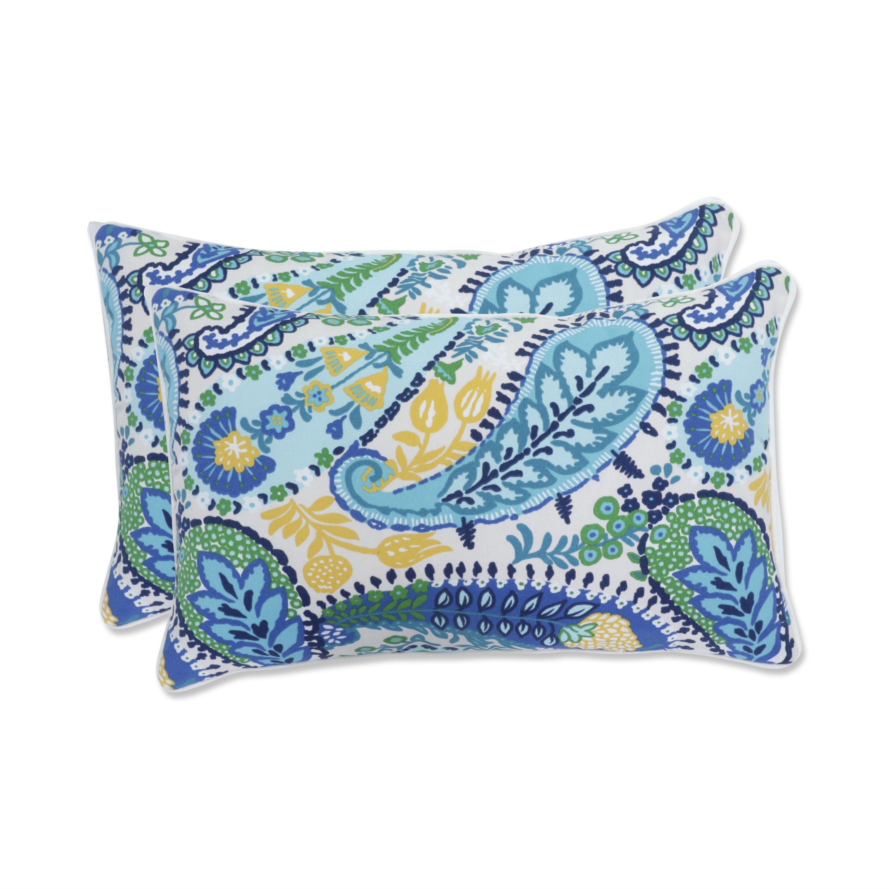 Amalia Paisley Blue Rectangular Throw Pillow (Set of 2)