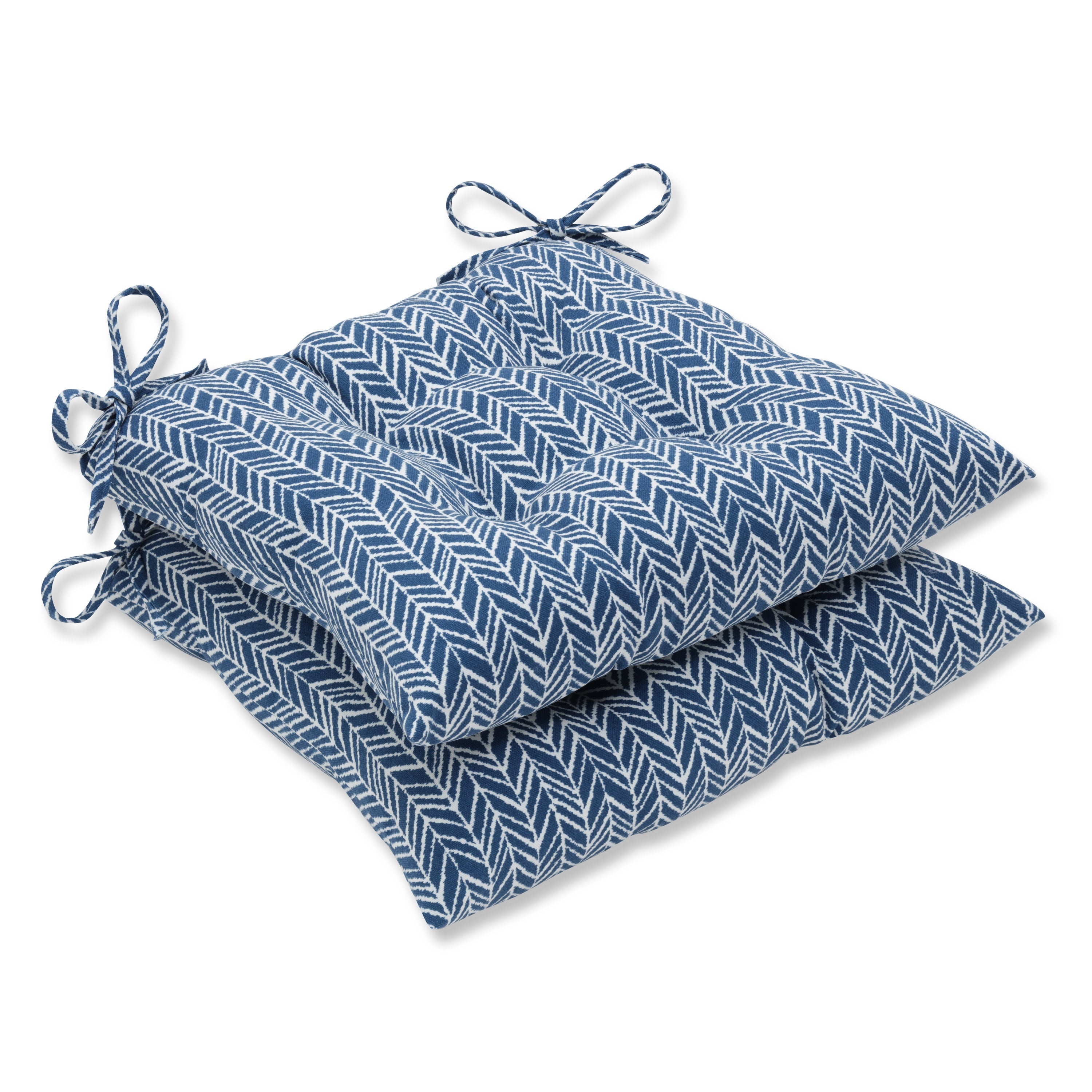 Herringbone Ink Blue Tufted Seat Cushions