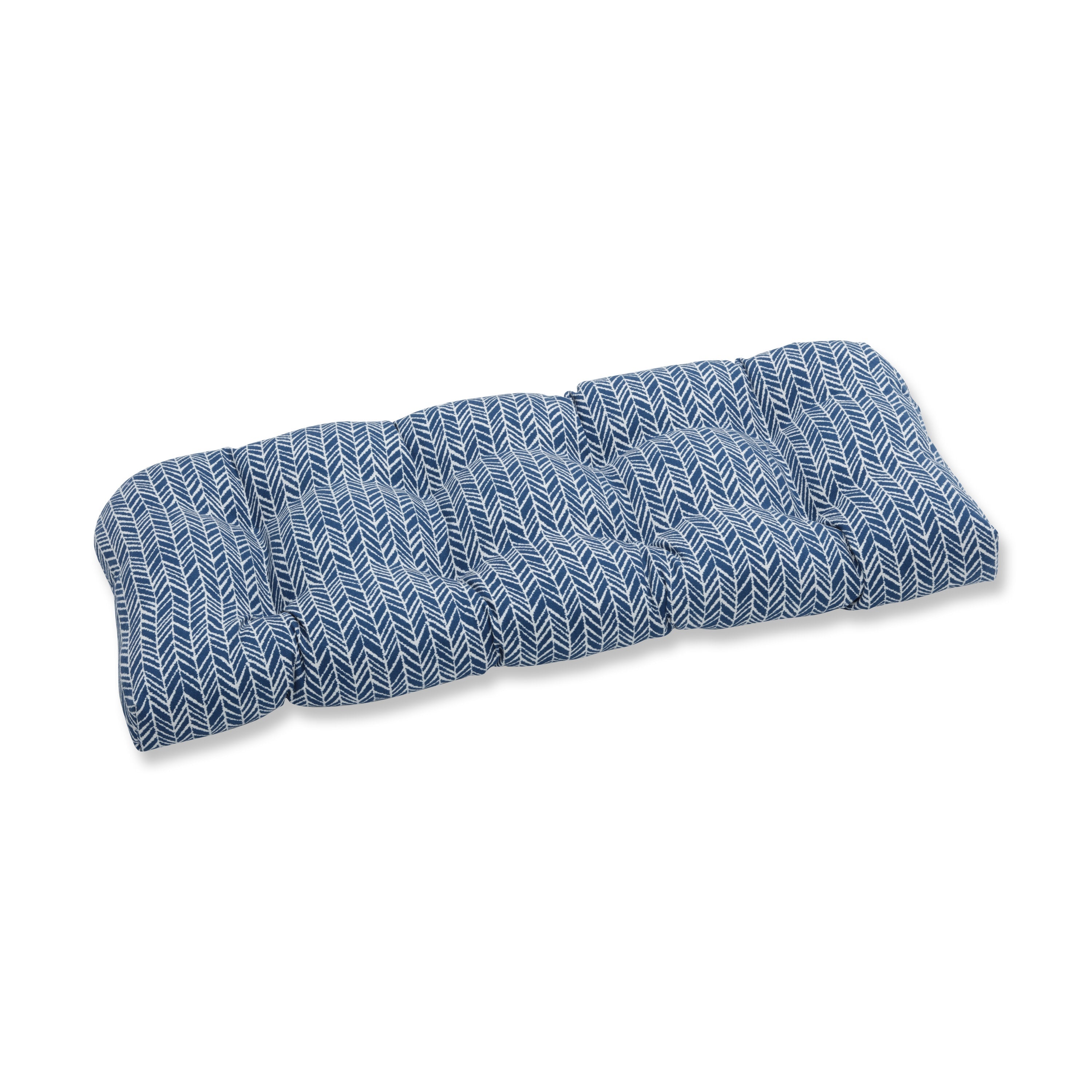 Herringbone Ink Blue Wicker Loveseat Cushion