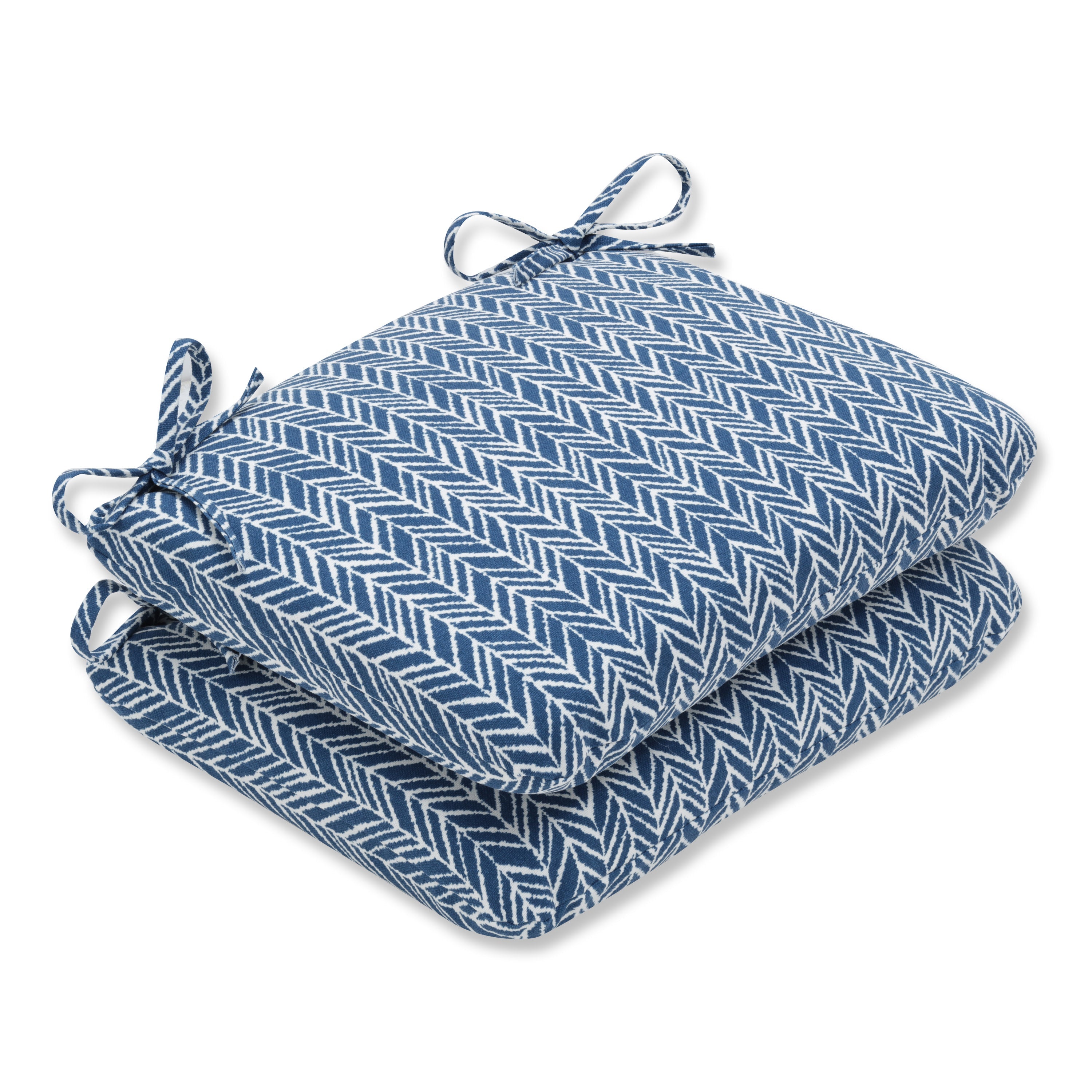 Herringbone Ink Blue Rounded Corners Seat Cushion (Set Of 2)