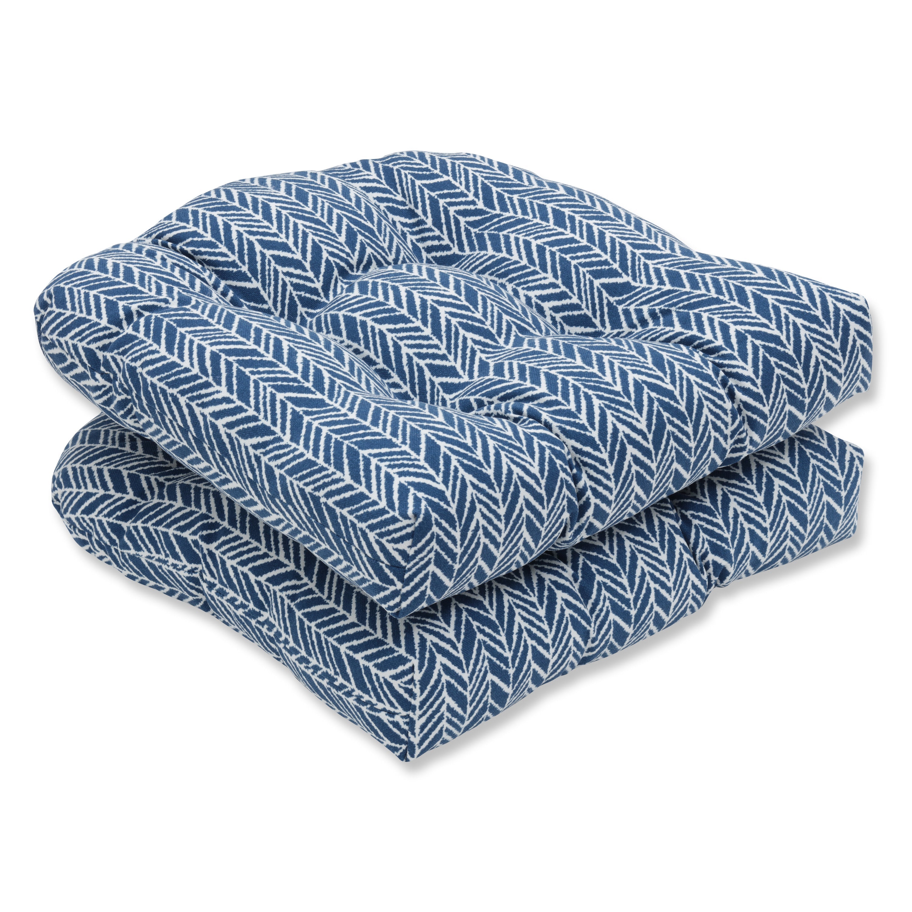 Herringbone Ink Blue Wicker Seat Cushion (Set Of 2)