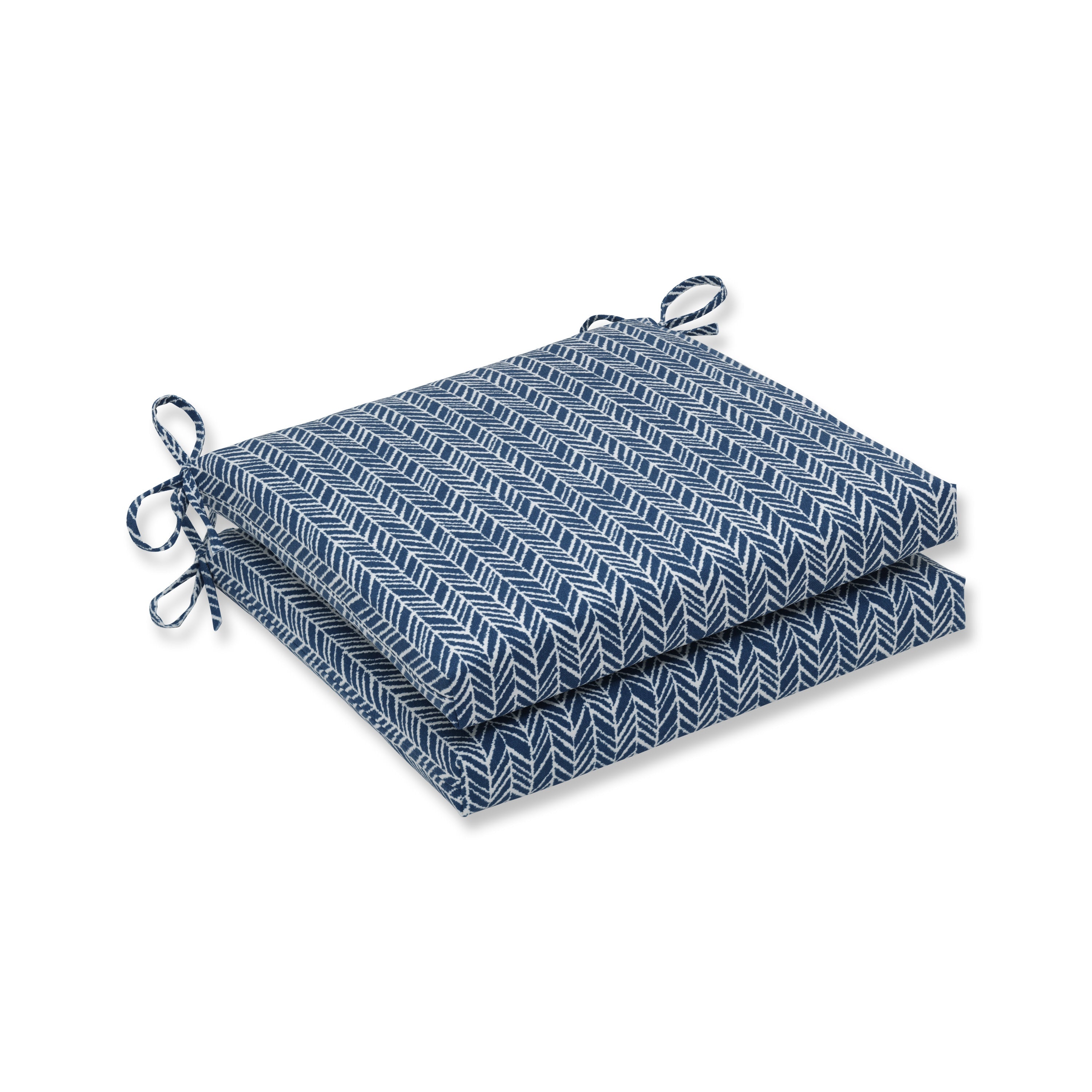 Herringbone Ink Blue Squared Corners Seat Cushion 20X20X3 (Set Of 2)