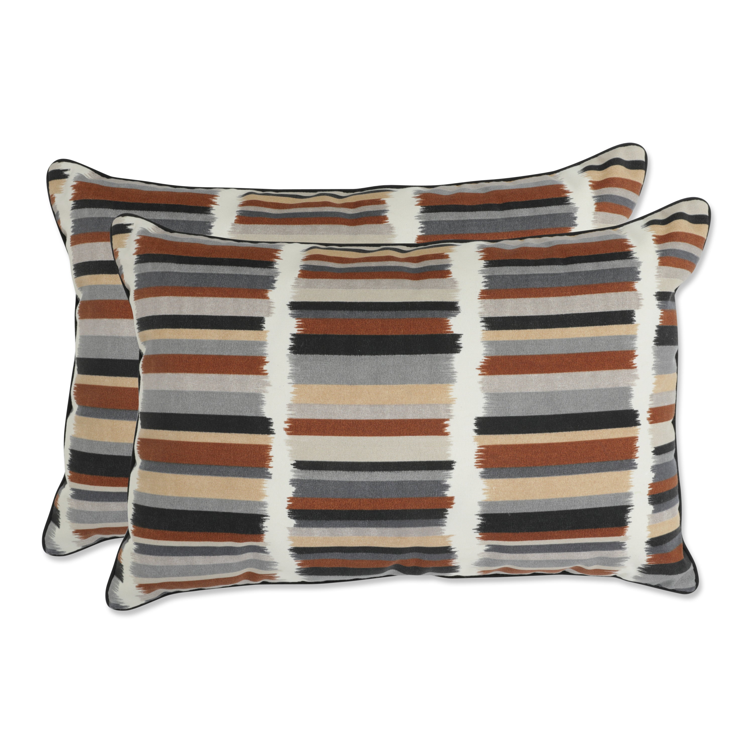 Solar Stripe Ebony Over-sized Rectangular Throw Pillow (Set of 2)